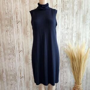 Women's Kenar Blue Striped Sleeveless Turtleneck Dress Size S